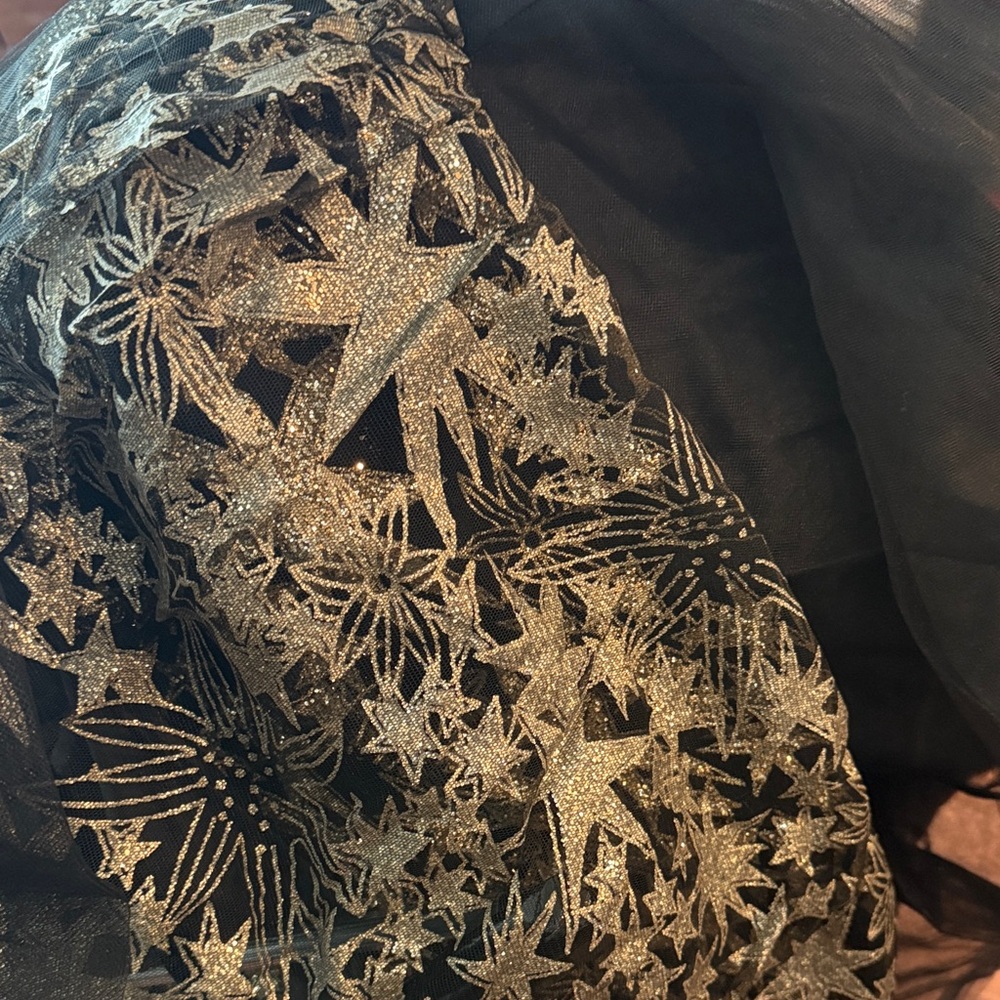 Little Girl's Black and Gold Star Patterned Formal Dress - Picture 8 of 14